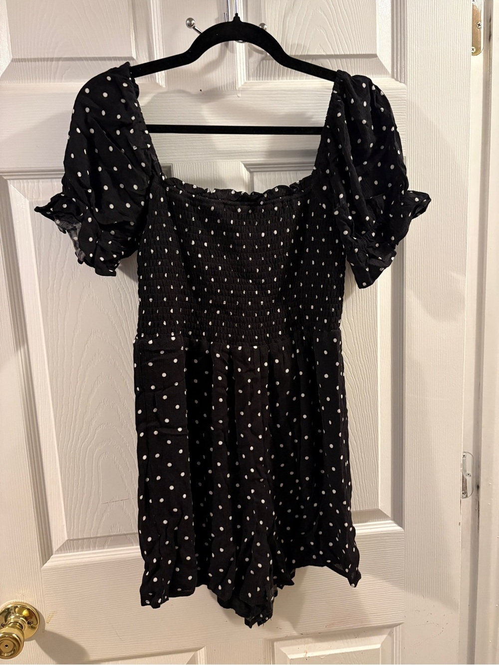 Francesca's Collections Black and White Polka Dot Smocked Romper